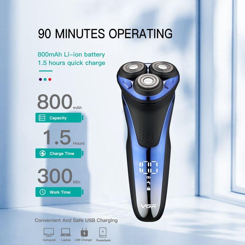 Waterproof 3D Rotary Electric Shaver & Beard Trimmer - Rechargeable, Silent, with Digital Display